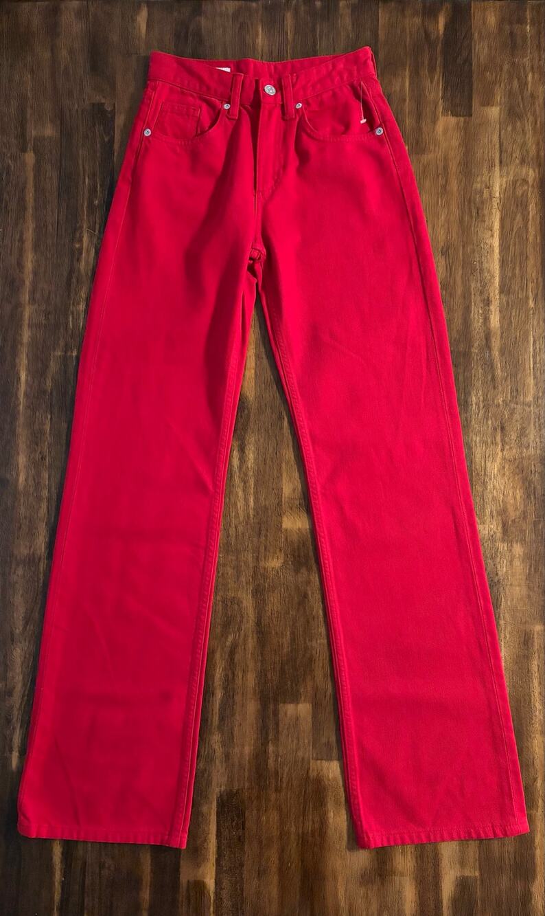 Zara Women’s 0 Jeans 24 x 33 Wide Leg High Rise 100% Cotton Red Denim